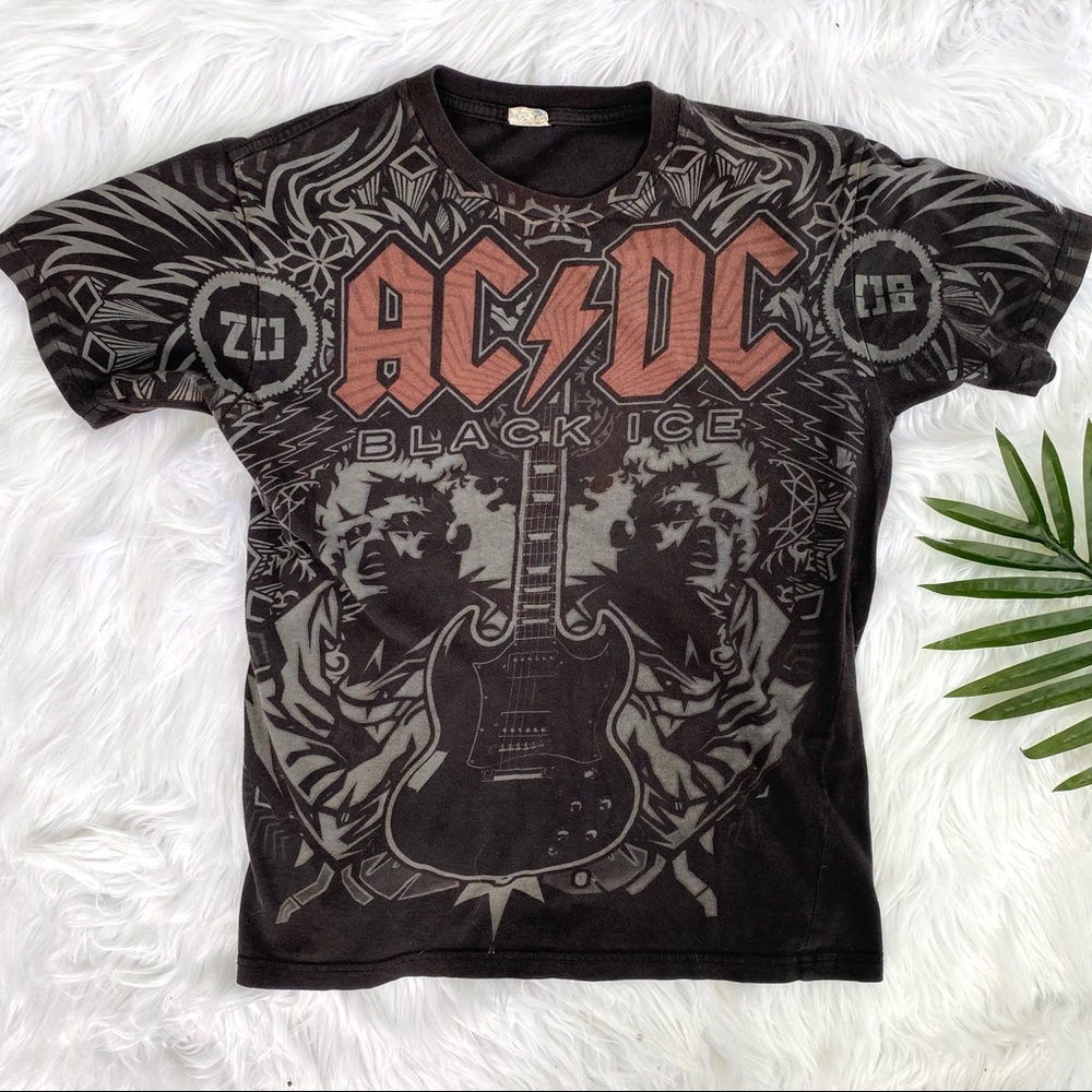 Vtg AC/DC Black Ice Full Print Graphic Band Tee